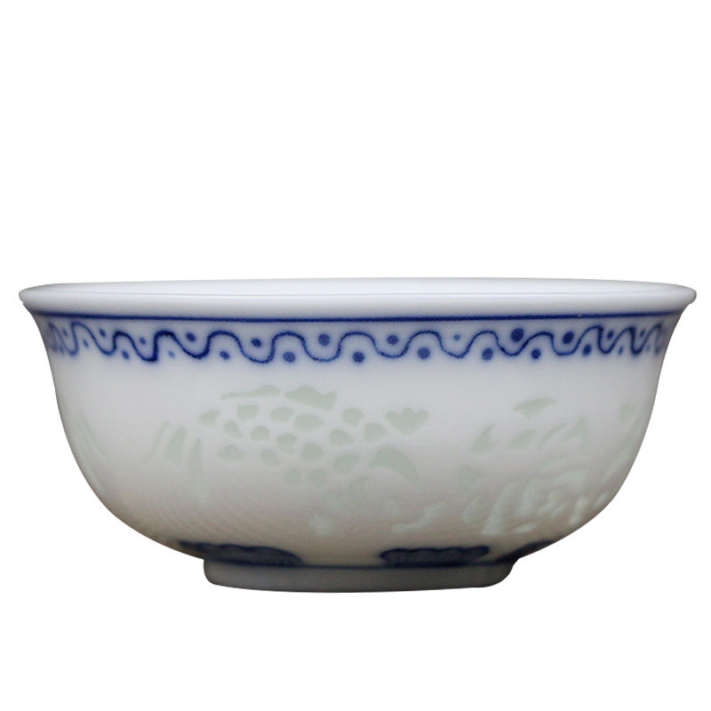 手工青花玲珑双鱼八件套功夫茶具