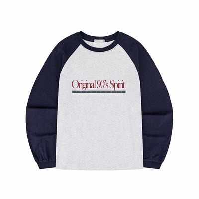 REOY STUDIO定制1993STUDIO复古美式插肩袖撞色字母休闲棉长袖T恤