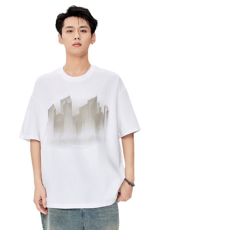 HomePanda300g重磅白色短袖t恤男夏季新款美式纯棉印花宽松上衣潮