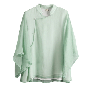 中国风复古改良汉服雪纺上衣女夏装双层纱民族风衬衫中式禅意茶服