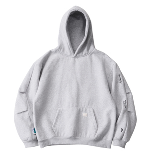 ACTIONS基础刺绣加绒连帽卫衣美式复古短宽简约加厚保暖纯色帽衫