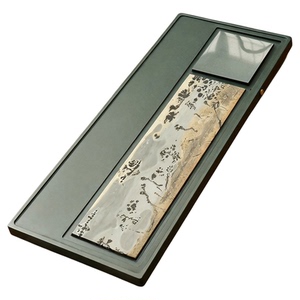 天然乌金石整块新中式国画石茶盘