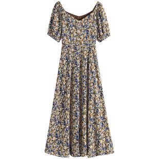 弥古法式油画连衣裙海边度假长款碎花长裙女夏三亚沙滩裙气质裙子