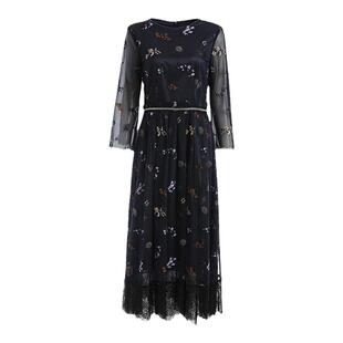 声雨竹官方旗舰店秋冬季新款连衣裙七分袖圆领商场同款休闲A字裙