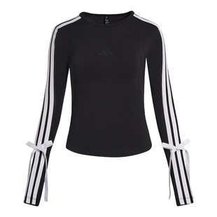 阿迪达斯三条纹舞动系列上衣秋女3 STRIPE蝴蝶结长袖T恤 KG3862