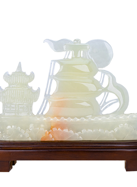 玉石一帆风顺帆船摆件天然正品