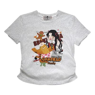 Bronze Lucia花灰色加菲奇遇联名短款紧身T恤显瘦少女短袖上衣