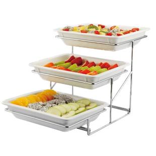 陶瓷仿瓷三层果盘面包点心自助冷餐展示架摆台不锈钢自助餐展示架