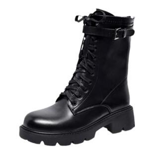 优选大码女鞋41-43宽胖脚肥2024冬款真皮粗跟中筒马丁靴245-165