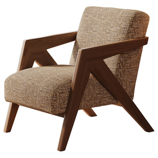 实木单人沙发椅法式复古简约高级设计师家用客厅卧室阳台休闲椅子