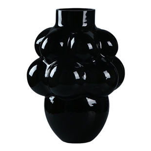 黑色花瓶摆件法式玻璃轻奢高级感插花水培复古鲜花高颜值餐桌艺术