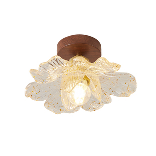 法式复古金箔花瓣木纹过道灯衣帽间入户走廊阳台灯玄关吸顶灯具