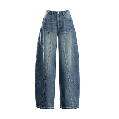 复古蓝高腰阔腿莱赛尔软牛仔裤女