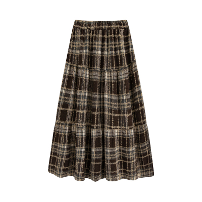 GL真维斯毛呢格子半身裙女2025冬季新款韩系慵懒风中长款蛋糕裙女