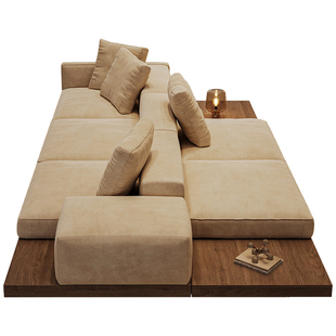 双面背靠背岛屿沙发磨砂布中古原木色日式侘寂风宋代美学禅意客厅