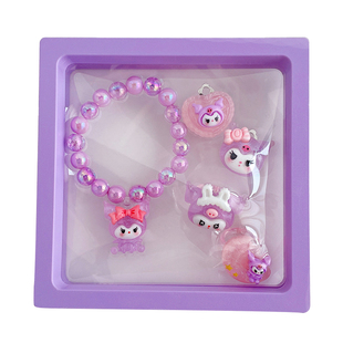 儿童水晶串珠手链小女孩2025新款耳环库洛米戒指女童手环首饰套装