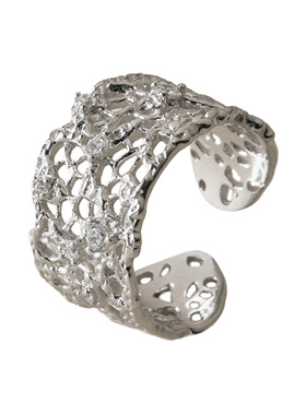 素图蕾丝925银小众设计感开口戒