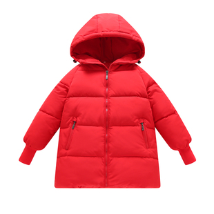 儿童中长款棉服加厚男童羽绒棉衣女童棉袄经典三条杠外套韩版洋气