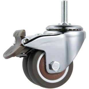 2英寸螺丝型脚轮万向轮静音橡胶轮M8M10M12双轮款螺丝杆轮子