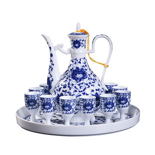 景德镇陶瓷酒具套装 一斤装白酒酒具高脚杯 烈酒杯 酒壶套件酒盅