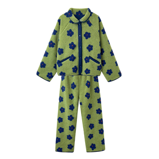 高品质女士新款秋冬睡衣套装羊羔绒加厚毛绒珊瑚绒可外穿家居服