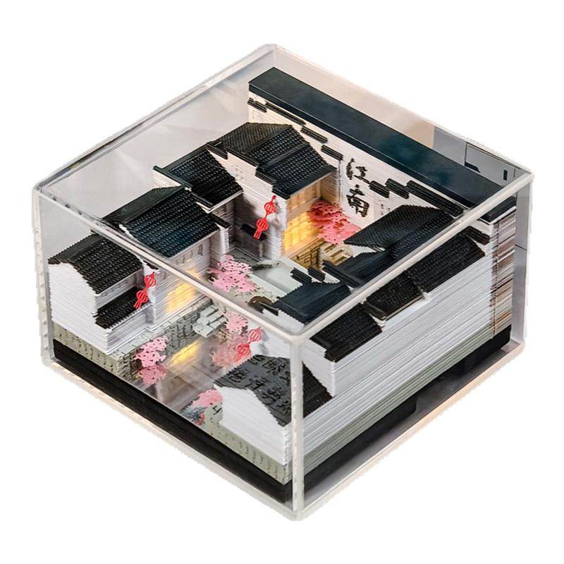 江南水乡3D立体纸雕立体便签纸手撕创意故宫文创建筑模型礼品定制