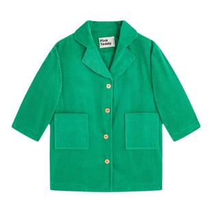 PinkTeddy童装风衣儿童中长款2023春秋季女童加厚绿色灯芯绒外套