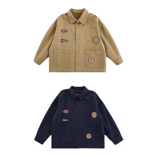 幼悠男童2026新款复古衬衫版式小外套春秋潮牌纯棉痞帅翻领上衣潮