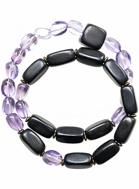 非鱼之家黑檀紫水晶双圈混搭手链