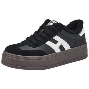 热风厚底德训鞋2025年冬季新款加绒棉鞋增高小白鞋红色休闲鞋女鞋