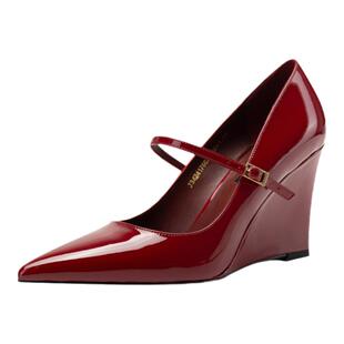 Thirty More尖头高跟鞋女2025秋冬新款一字扣带坡跟浅口气质单鞋