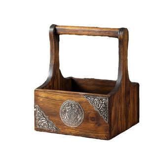 复古实木手提篮果盘泰式篮子水果篮菜篮木制点心盒食盒收纳盒木质