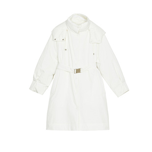 SANI商场同款90白鸭绒大朵绒百搭收腰绑带连帽风衣羽绒服女26秋冬