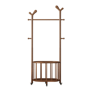 实木衣帽架带柜子家用卧室落地衣服架子挂衣架脏衣篮轻奢设计师款