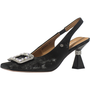 CDF女鞋轻奢夏季新款方扣高跟鞋女气质百搭名媛单鞋女凉鞋