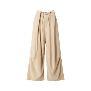 【月桂法典】Uena虞书欣同款卡其色直筒宽松休闲裤女附可拆卸抽绳