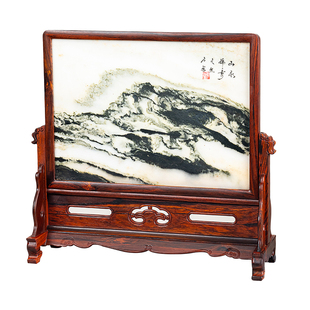 红酸枝明式红木屏风底座大理石插屏台屏明清桌面玄关供桌条案摆件