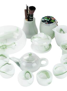琉璃水墨茶具套装轻奢功夫茶杯家用盖碗定制刻字泡茶2026新款礼盒