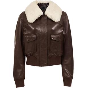 Vero Moda皮衣2025冬季新款真皮可拆卸毛领短款休闲外套325410002
