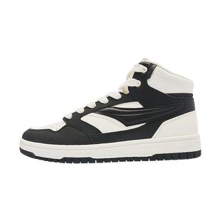 乔丹高帮女款运动板鞋2025年新款皮面百搭休闲女滑板鞋黑粉撞色鞋