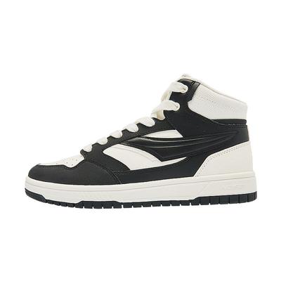 乔丹高帮女款运动板鞋2025年新款皮面百搭休闲女滑板鞋黑粉撞色鞋