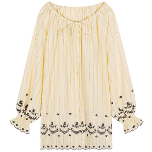 落落狷介 衬衫女款2025新款黄色条纹秋季新款上衣宽松小个子长袖