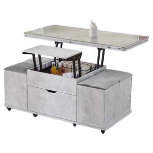 通长底板加高款升降茶几小户型多功能玻璃岩板茶几餐桌两用带凳子