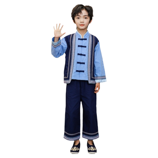 三月三民族服装儿童夏季少数民族风演出服唐装男女童壮族侗族服饰