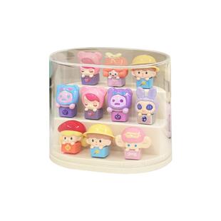 透明多层可叠加萌粒收纳盒防尘阶梯式公仔娃娃手办展示架陈列盒子