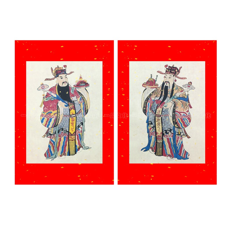 马年春节传统复古红底宣纸年画门神门贴怀旧中国风秦叔宝尉迟春联