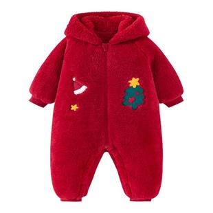 迷你巴拉巴拉男女童毛绒连体衣2025秋冬新款宝宝圣诞节日家居睡衣