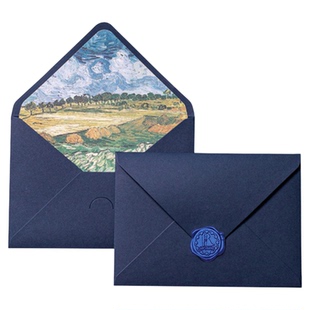 信封信纸情书套装浪漫复古梵高油画蓝色请帖邀请函ins送女友送男友高端高档高级感可定制logo烫金