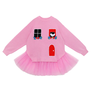 pocoblush【窗台上的音乐会】网纱毛衣女童秋冬中长款羊毛针织衫