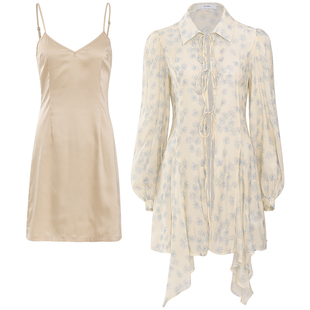 从那以后徐梦洁同款法式复古翻领衬衫裙长袖系带长款薄外搭女夏季